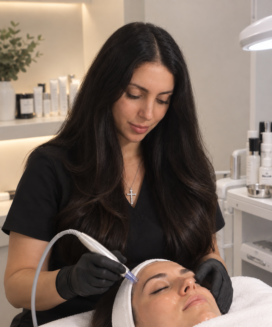 A dermal therapist performing a skin treatment at The Dermal Room